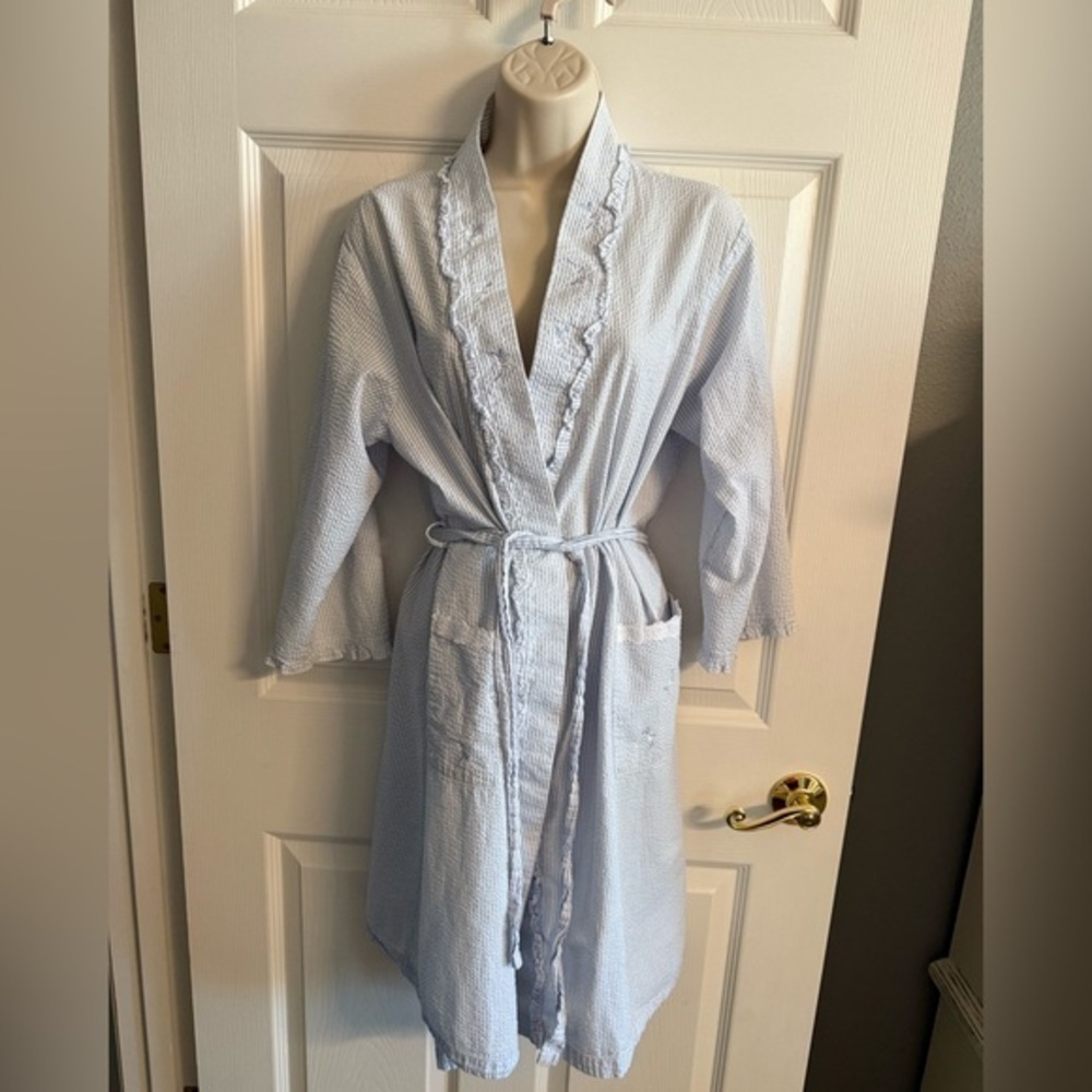 Miss Elaine Blue and White Striped Robe